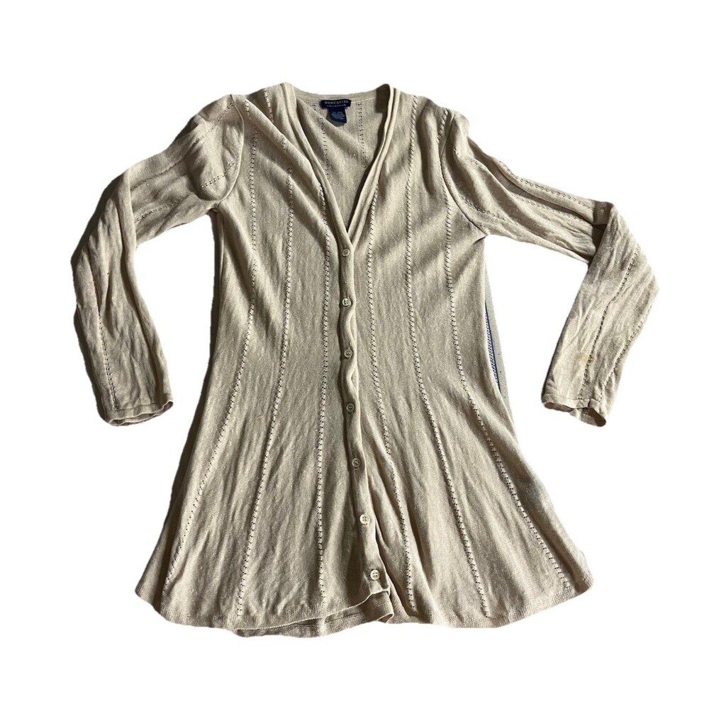 Doncaster Coll. Linen Blend Knit Cardigan Sweater Size M Beige Button V Neck